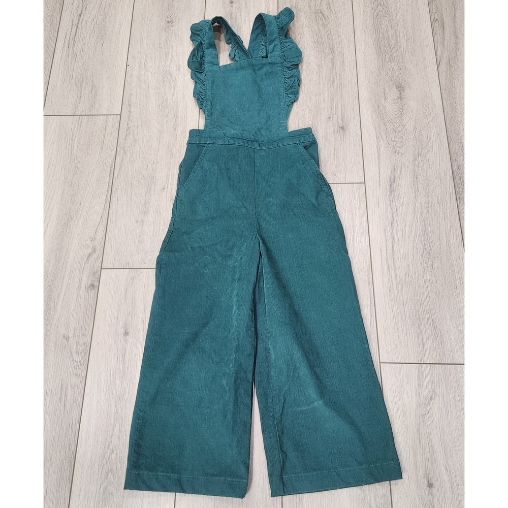 Hanna Andersson Girls Overalls Green Corduroy Ruffle Wide‎ Leg Size 120 US 6-7